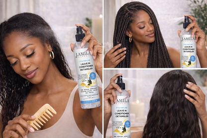 J. AMILA Natural Leave-In Conditioner &amp; Detangler Spray with Vitamin E &amp; Olive Oil – Heat &amp; UV Protection for Wigs, Braids, Natural &amp; Synthetic Hair (8 oz)