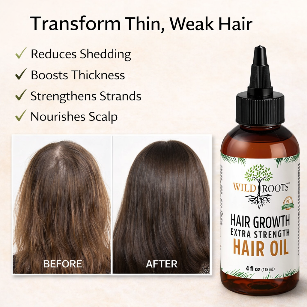 Wild Roots Extra Strength Hair Growth Oil – Fast-Growing, Thickening Scalp &amp; Hair Treatment (4oz)