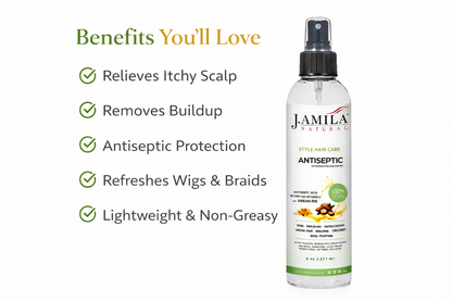 J. Amila Natural Antiseptic Spray with Argan Oil &amp; Myrrh – Scalp Relief, Itch Control &amp; Cleanse for Wigs, Braids &amp; Natural Hair (8 oz / 237 ml)
