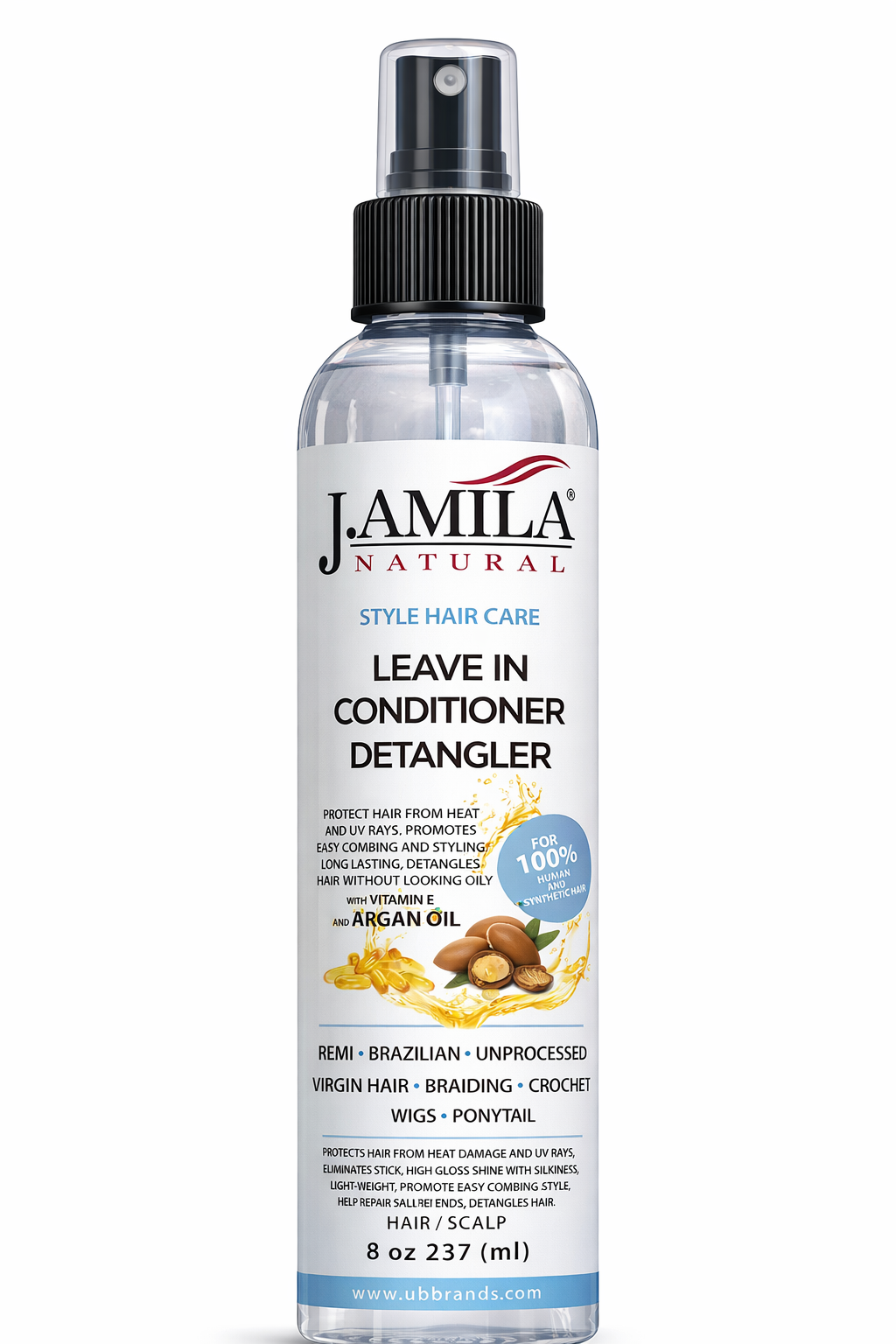 J. AMILA Natural Leave-In Conditioner &amp; Detangler with Vitamin E &amp; Argan Oil – Heat &amp; UV Protection for Natural, Wigs, Braids &amp; Synthetic Hair (8 oz)