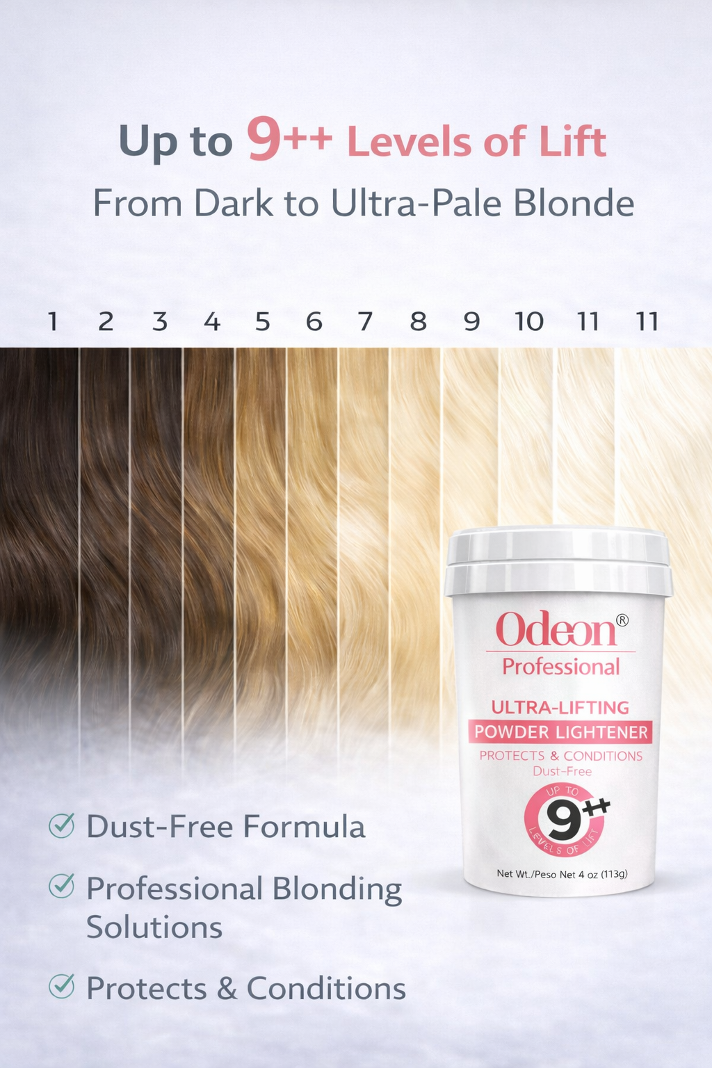 Odeon® Professional Ultra-Lifting Powder Lightener – Up to 9++ Levels 4oz Includes Mixing Bowl &amp; Dye Brush