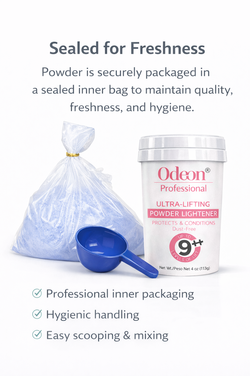 Odeon® Professional Ultra-Lifting Powder Lightener – Up to 9++ Levels 4oz Includes Mixing Bowl &amp; Dye Brush
