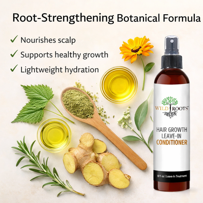 Wild Roots Hair Growth Leave-In Conditioner Spray – Thickening, Strengthening &amp; Volume Boost Treatment (8oz)