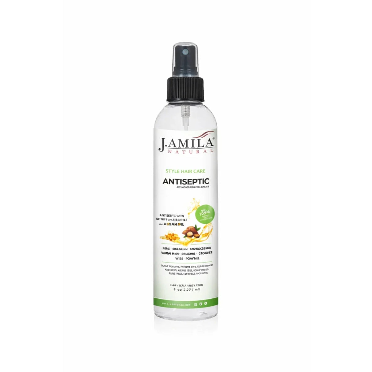 J. Amila Natural Antiseptic Spray with Argan Oil &amp; Myrrh – Scalp Relief, Itch Control &amp; Cleanse for Wigs, Braids &amp; Natural Hair (8 oz / 237 ml)
