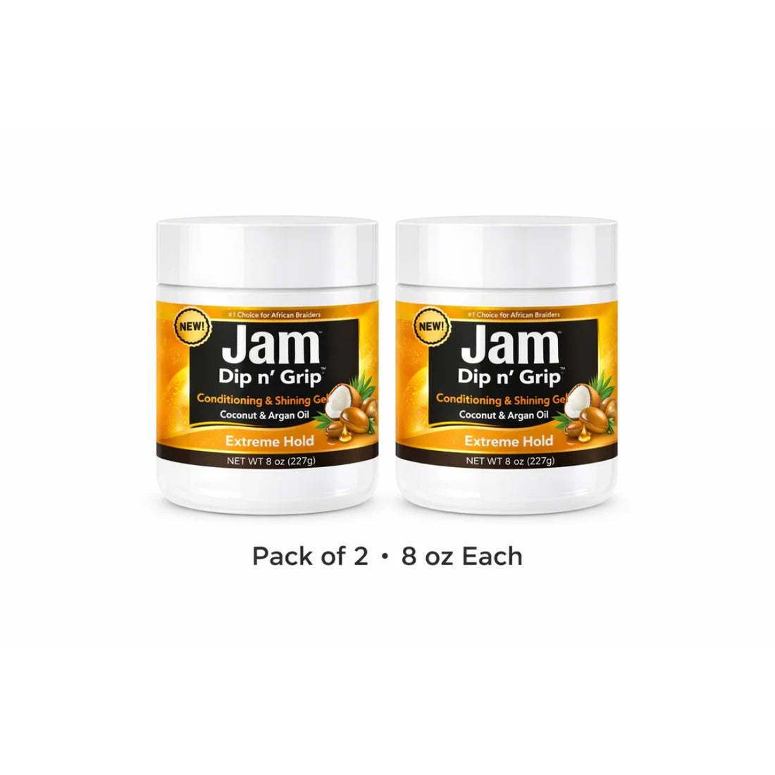 Jam Dip n’ Grip Extreme Hold Hair Gel – Conditioning &amp; Shining Gel with Coconut &amp; Argan Oil Pack of 2 8oz