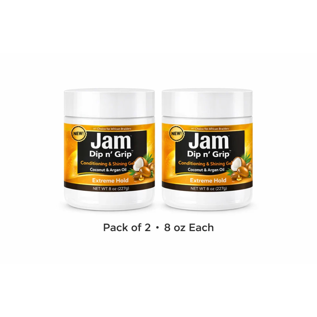 Jam Dip n’ Grip Extreme Hold Hair Gel – Conditioning &amp; Shining Gel with Coconut &amp; Argan Oil Pack of 2 8oz