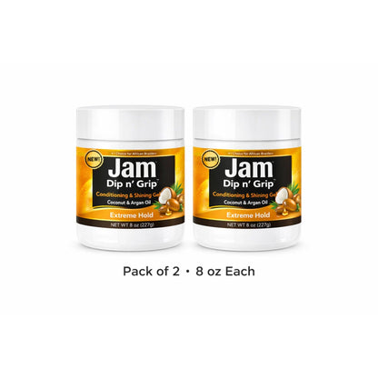 Jam Dip n’ Grip Extreme Hold Hair Gel – Conditioning &amp; Shining Gel with Coconut &amp; Argan Oil Pack of 2 8oz