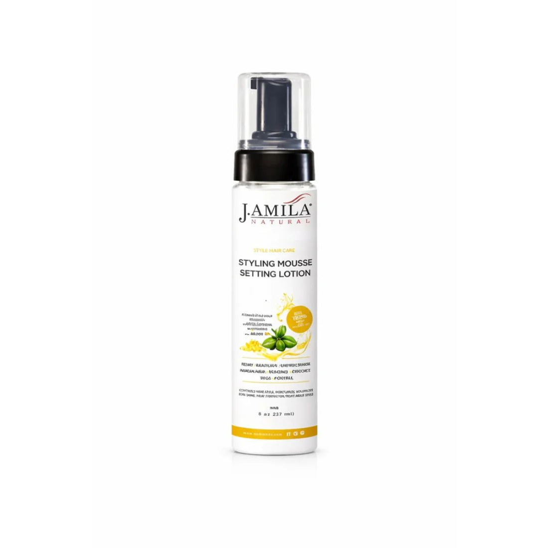 J. Amila Natural Styling Mousse Setting Lotion with Olive Oil – Flexible Hold, Frizz Control &amp; Shine – For Wigs, Weaves &amp; Natural Hair (8 oz / 237 ml)