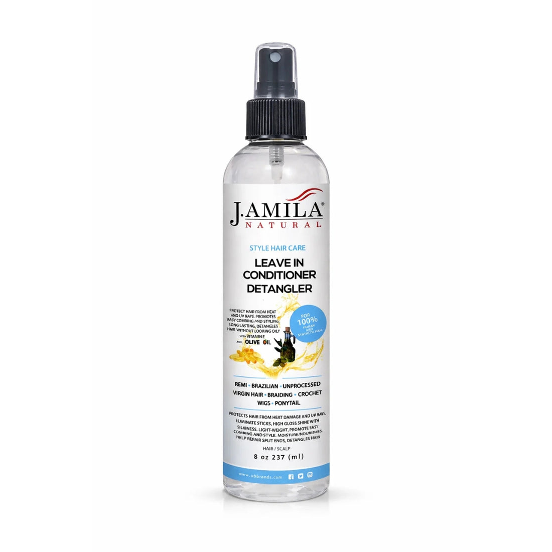 J. AMILA Natural Leave-In Conditioner &amp; Detangler Spray with Vitamin E &amp; Olive Oil – Heat &amp; UV Protection for Wigs, Braids, Natural &amp; Synthetic Hair (8 oz)