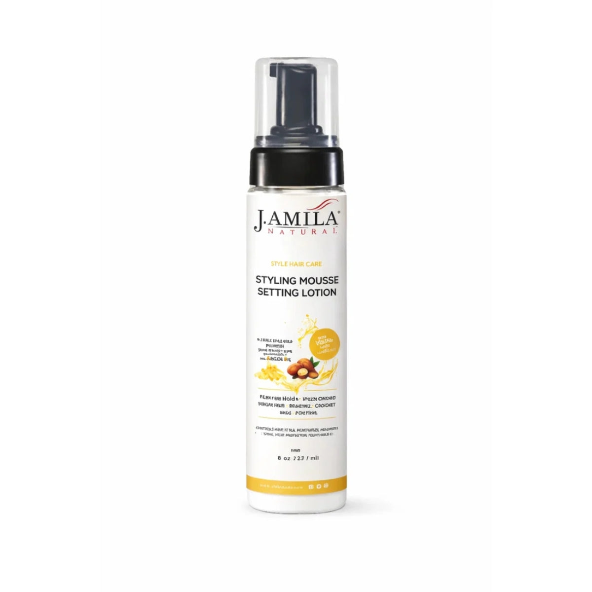 Amila Natural Styling Mousse Setting Lotion with Argan Oil – Flexible Hold, Frizz Control &amp; Shine – For Wigs, Weaves &amp; Natural Hair (8oz)