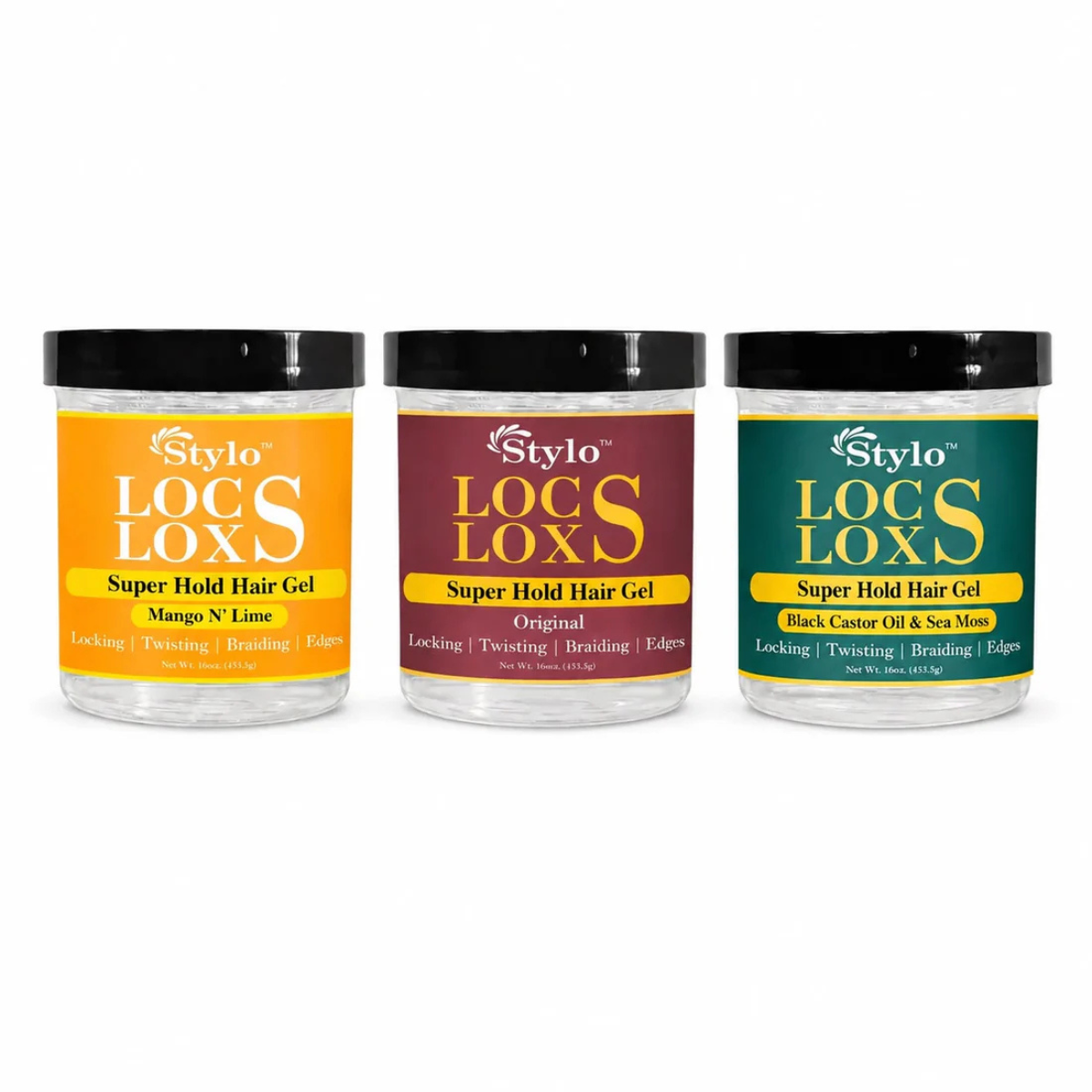 Stylo™ Locs Loxs Super Hold Hair Gel Locking, Twisting, Braiding &amp; Edges
3 Pack 16oz