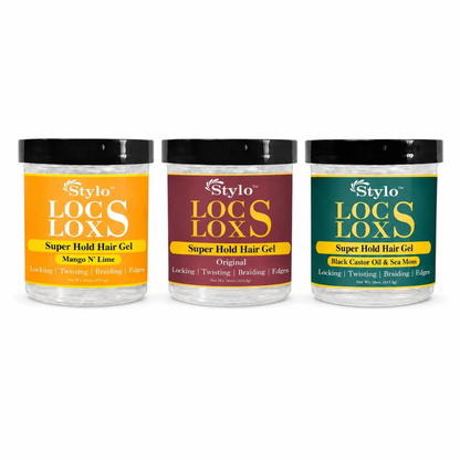 Stylo™ Locs Loxs Super Hold Hair Gel Locking, Twisting, Braiding &amp; Edges
3 Pack 16oz