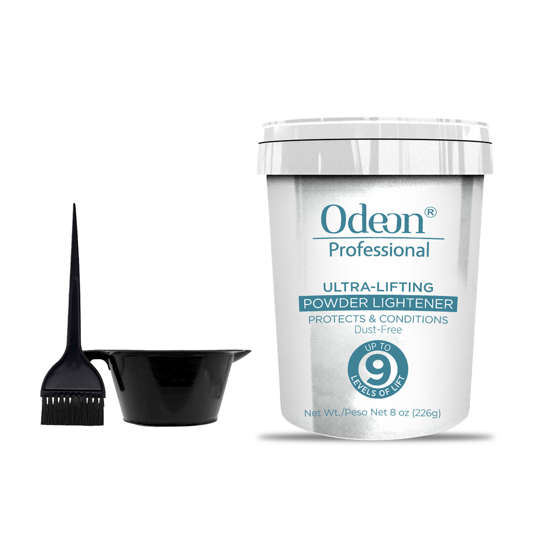 Odeon Professional Ultra-Lifting Powder Lightener Upto 9 Levels With Mixing Bowl &amp; Dye Brush 8oz (226g)