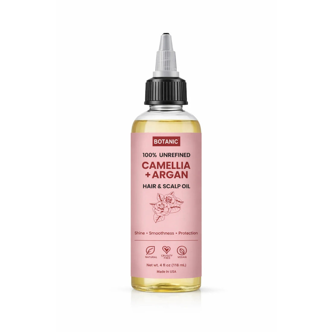 100% Unrefined Camellia + Argan Hair &amp; Scalp Oil – Shine, Smoothness &amp; Protection | Vegan, Cruelty-Free 4 fl oz (118 mL)