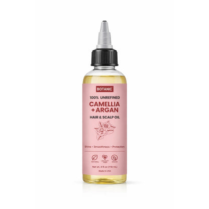 100% Unrefined Camellia + Argan Hair &amp; Scalp Oil – Shine, Smoothness &amp; Protection | Vegan, Cruelty-Free 4 fl oz (118 mL)