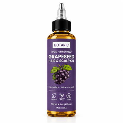 BOTANIC 100% Unrefined Grapeseed Hair &amp; Scalp Oil – Lightweight Shine &amp; Smooth Hair Oil – 4 fl oz (118 mL)