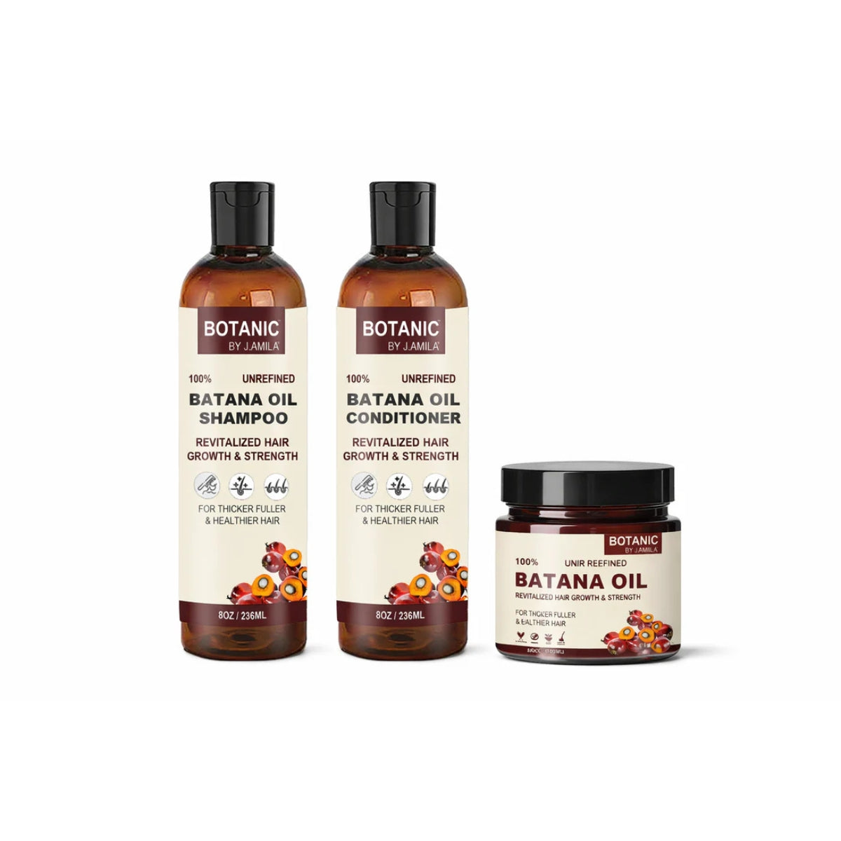 Botanic Hair Care 100% Unrefined Bundle Wash Day Essentials Bundle – Batana Shampoo, Conditioner &amp; Hair Butter