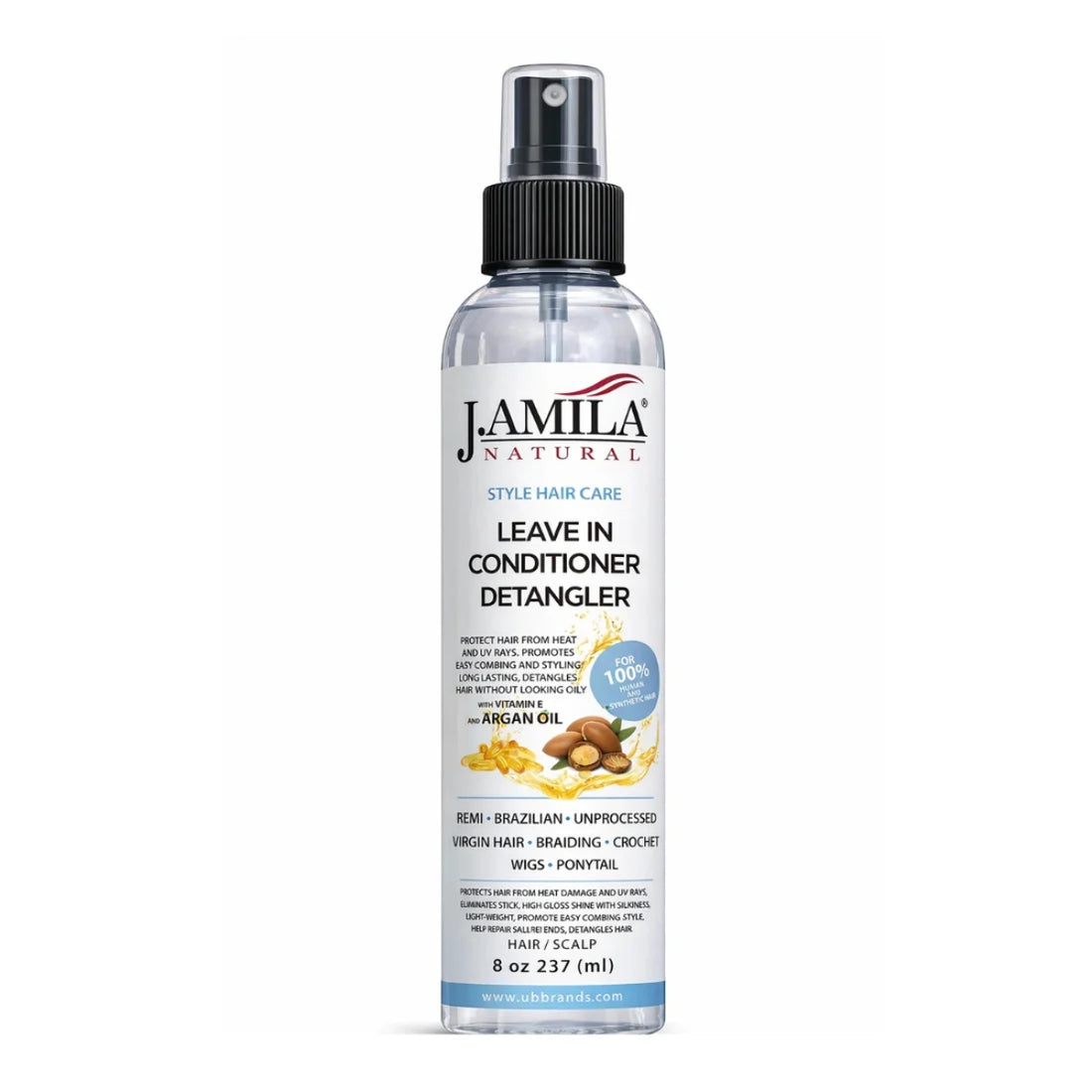 J. AMILA Natural Leave-In Conditioner &amp; Detangler with Vitamin E &amp; Argan Oil – Heat &amp; UV Protection for Natural, Wigs, Braids &amp; Synthetic Hair (8 oz)
