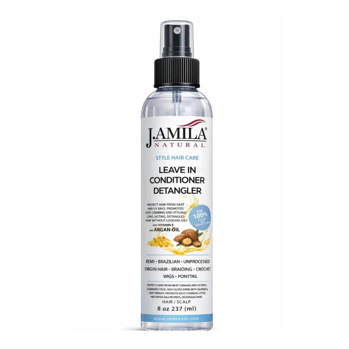 J. AMILA Natural Leave-In Conditioner &amp; Detangler with Vitamin E &amp; Argan Oil – Heat &amp; UV Protection for Natural, Wigs, Braids &amp; Synthetic Hair (8 oz)