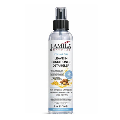J. AMILA Natural Leave-In Conditioner &amp; Detangler with Vitamin E &amp; Argan Oil – Heat &amp; UV Protection for Natural, Wigs, Braids &amp; Synthetic Hair (8 oz)