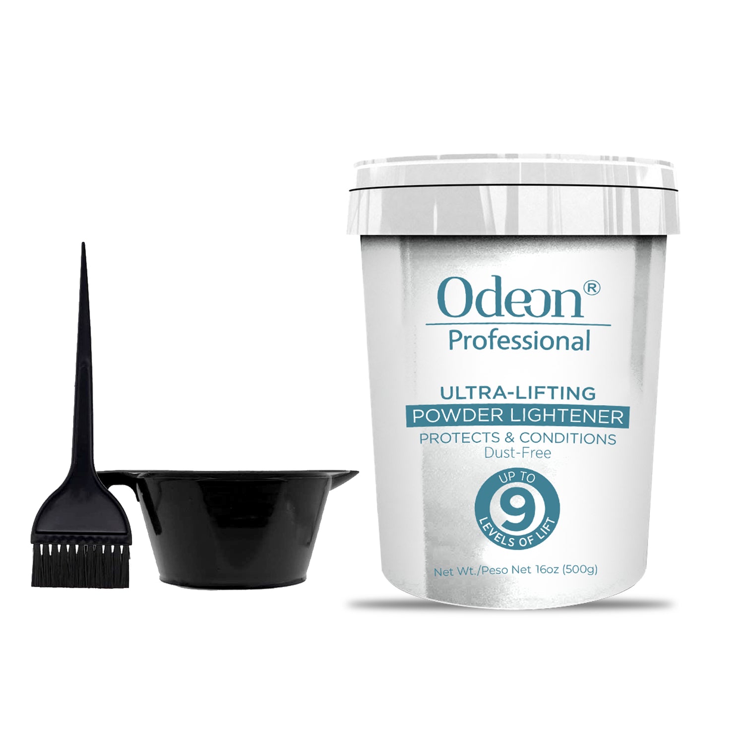 Odeon Professional Ultra-Lifting Powder Lightener Up to 9 Levels with Mixing Bowl and Dye Brush 4oz (118g)