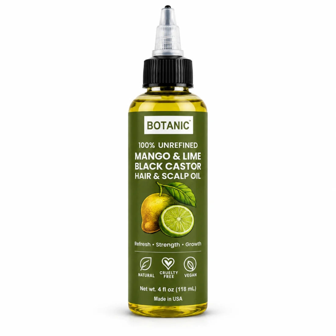 BOTANIC Mango &amp; Lime Black Castor Hair &amp; Scalp Oil – Refreshing Hair Growth Oil – 4 fl oz (118 mL)
