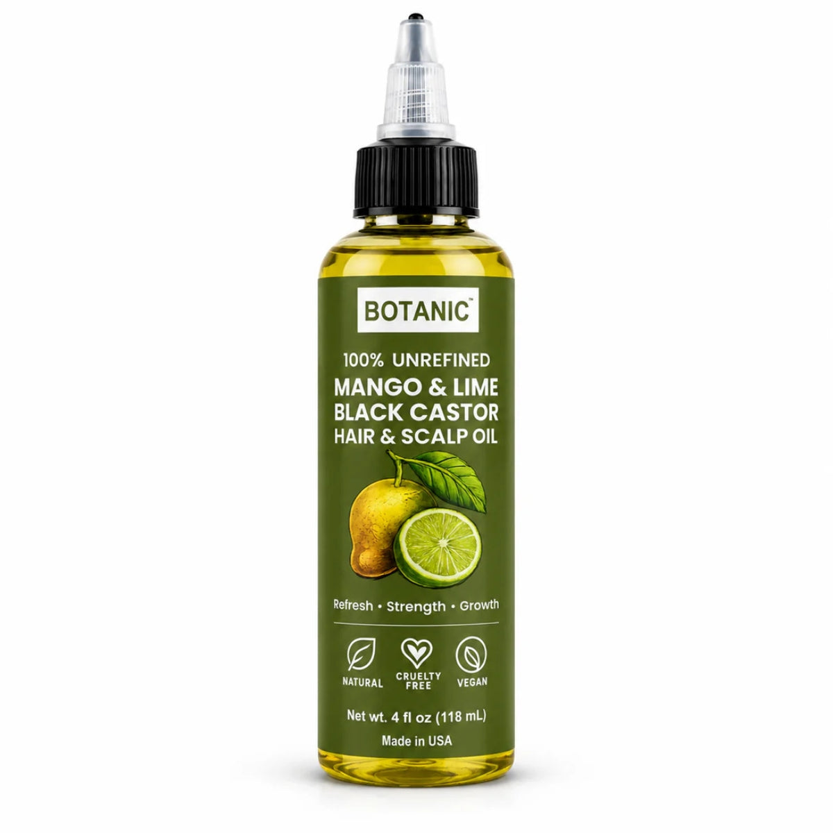 BOTANIC Mango &amp; Lime Black Castor Hair &amp; Scalp Oil – Refreshing Hair Growth Oil – 4 fl oz (118 mL)
