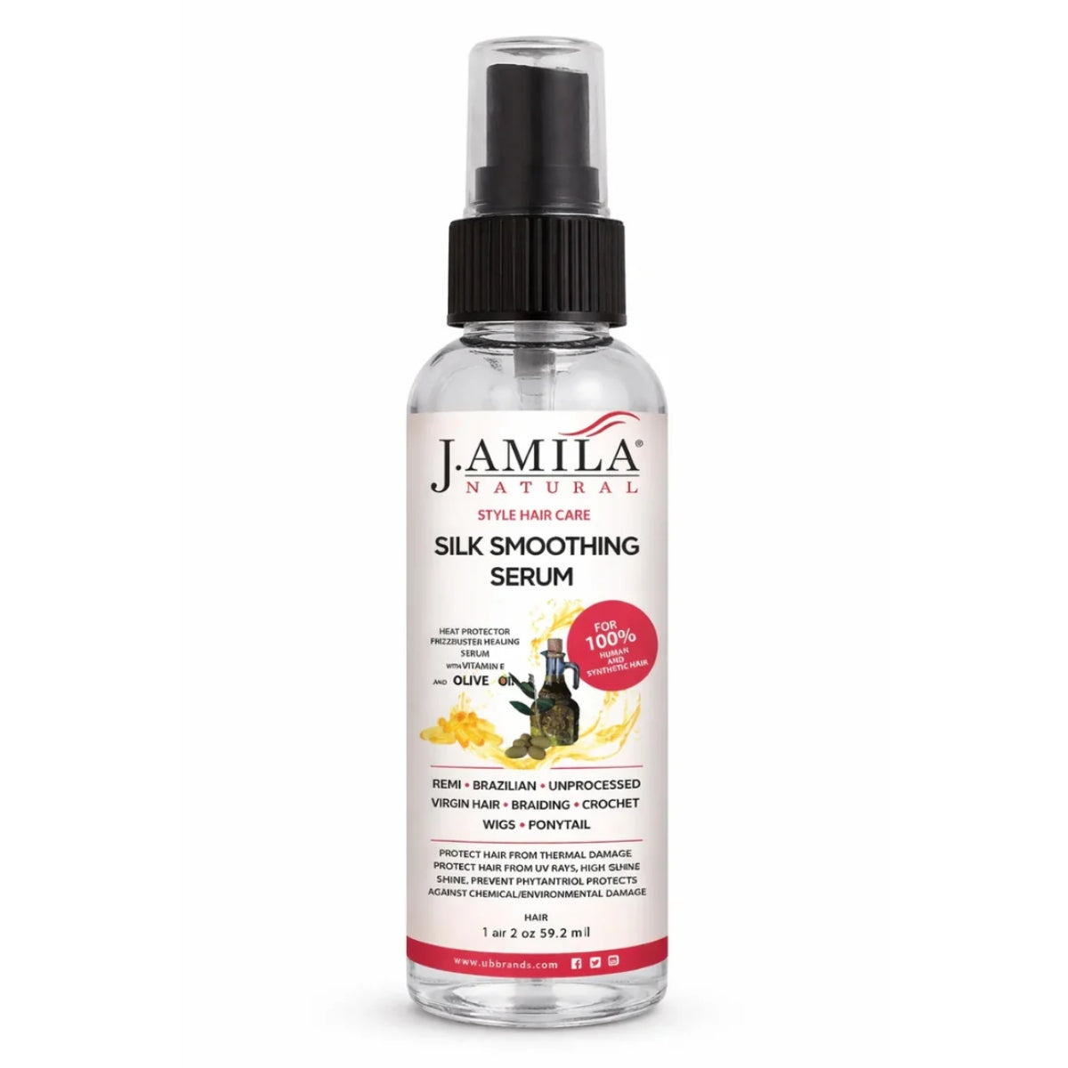 J. Amila Natural Silk Smoothing Serum with Olive Oil – Heat Protectant, Frizz Control &amp; High Gloss Shine for Natural Hair, Wigs &amp; Extensions (2 oz / 59.2 ml)