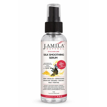 J. Amila Natural Silk Smoothing Serum with Olive Oil – Heat Protectant, Frizz Control &amp; High Gloss Shine for Natural Hair, Wigs &amp; Extensions (2 oz / 59.2 ml)