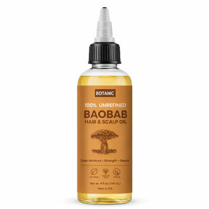 100% Unrefined Baobab Hair &amp; Scalp Oil – Deep Moisture, Strength &amp; Repair | Vegan, Cruelty-Free 4 fl oz (118 mL)