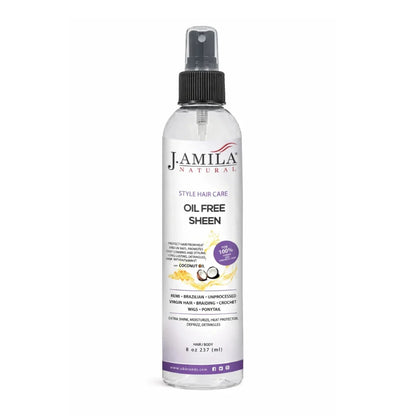 J. AMILA Natural Oil Free Sheen Spray with Vitamin E &amp; Coconut Oil – Lightweight Shine, Heat &amp; UV Protection for Wigs, Braids &amp; Natural Hair 8 oz 237 ml