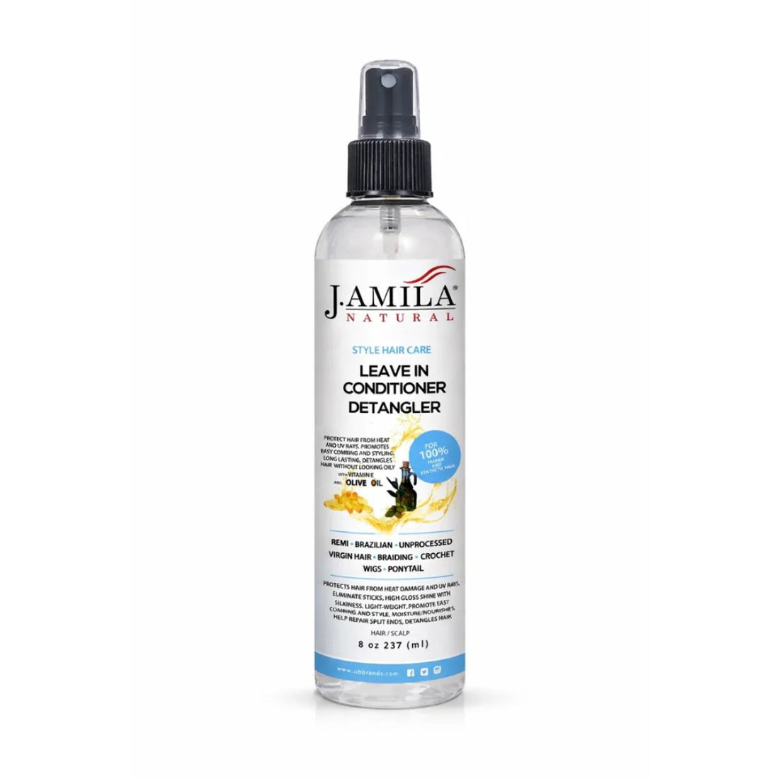 J. AMILA Natural Leave-In Conditioner &amp; Detangler Spray with Vitamin E &amp; Olive Oil – Heat &amp; UV Protection for Wigs, Braids, Natural &amp; Synthetic Hair (8 oz)