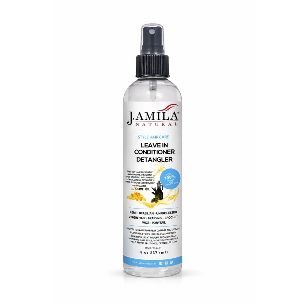 J. AMILA Natural Leave-In Conditioner &amp; Detangler Spray with Vitamin E &amp; Olive Oil – Heat &amp; UV Protection for Wigs, Braids, Natural &amp; Synthetic Hair (8 oz)