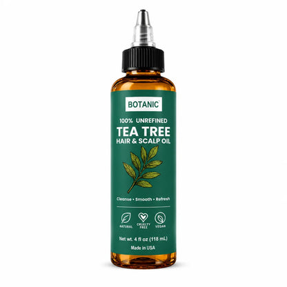 BOTANIC 100% Unrefined Tea Tree Hair &amp; Scalp Oil – Scalp Cleansing &amp; Refreshing Hair Treatment – 4 fl oz (118 mL)