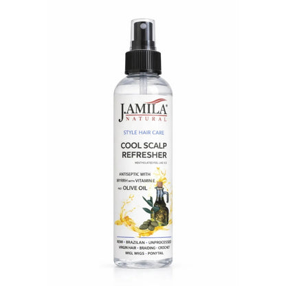 J. AMILA Natural Cool Scalp Refresher with Menthol, Myrrh, Vitamin E &amp; Olive Oil – Cooling Scalp Spray for Braids, Wigs, Natural &amp; Synthetic Hair (8 oz)