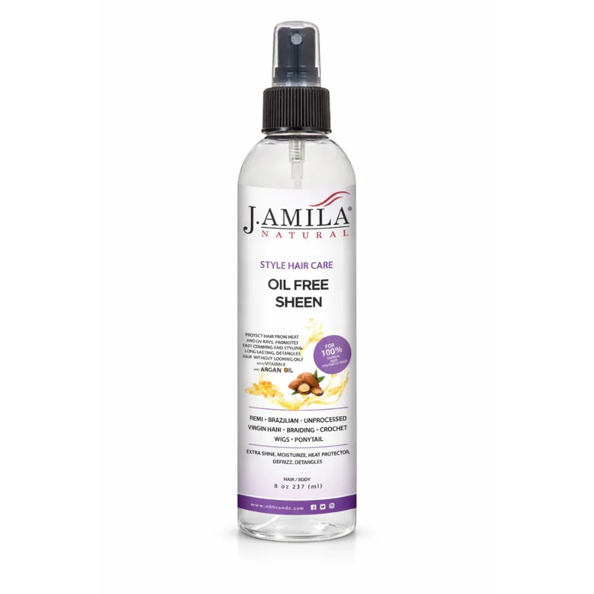 J. AMILA Natural Oil Free Sheen Spray with Vitamin E &amp; Argan Oil – Lightweight Shine, Heat &amp; UV Protection for Wigs, Braids &amp; Natural Hair 8 oz 237 ml