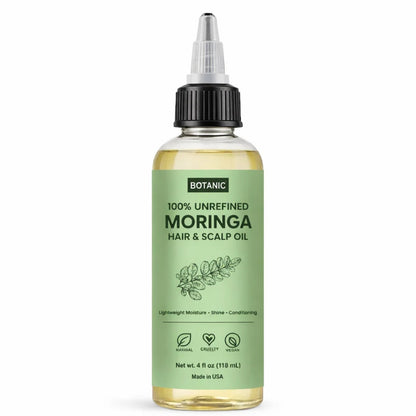 100% Unrefined Moringa Hair &amp; Scalp Oil Lightweight Moisture, Shine &amp; Conditioning | Vegan, Cruelty-Free 4 fl oz (118 mL)