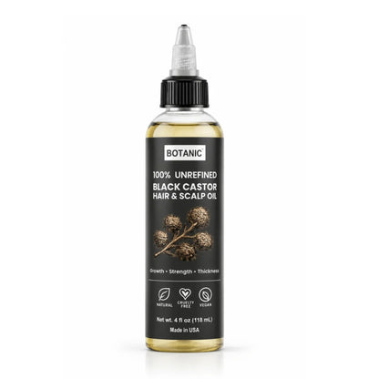 BOTANIC 100% Unrefined Black Castor Hair &amp; Scalp Oil – Hair Growth &amp; Thickness Treatment – 4 fl oz (118 mL)