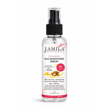 J. Amila Natural Silk Smoothing Serum with Argan Oil – Heat Protectant, Frizz Control &amp; High Gloss Shine for Natural Hair, Wigs &amp; Extensions (2 oz / 59.2 ml)