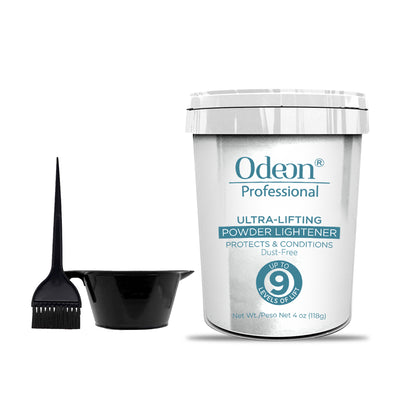 Odeon Professional Ultra-Lifting Powder Lightener Up to 9 Levels with Mixing Bowl and Dye Brush 4oz (118g)