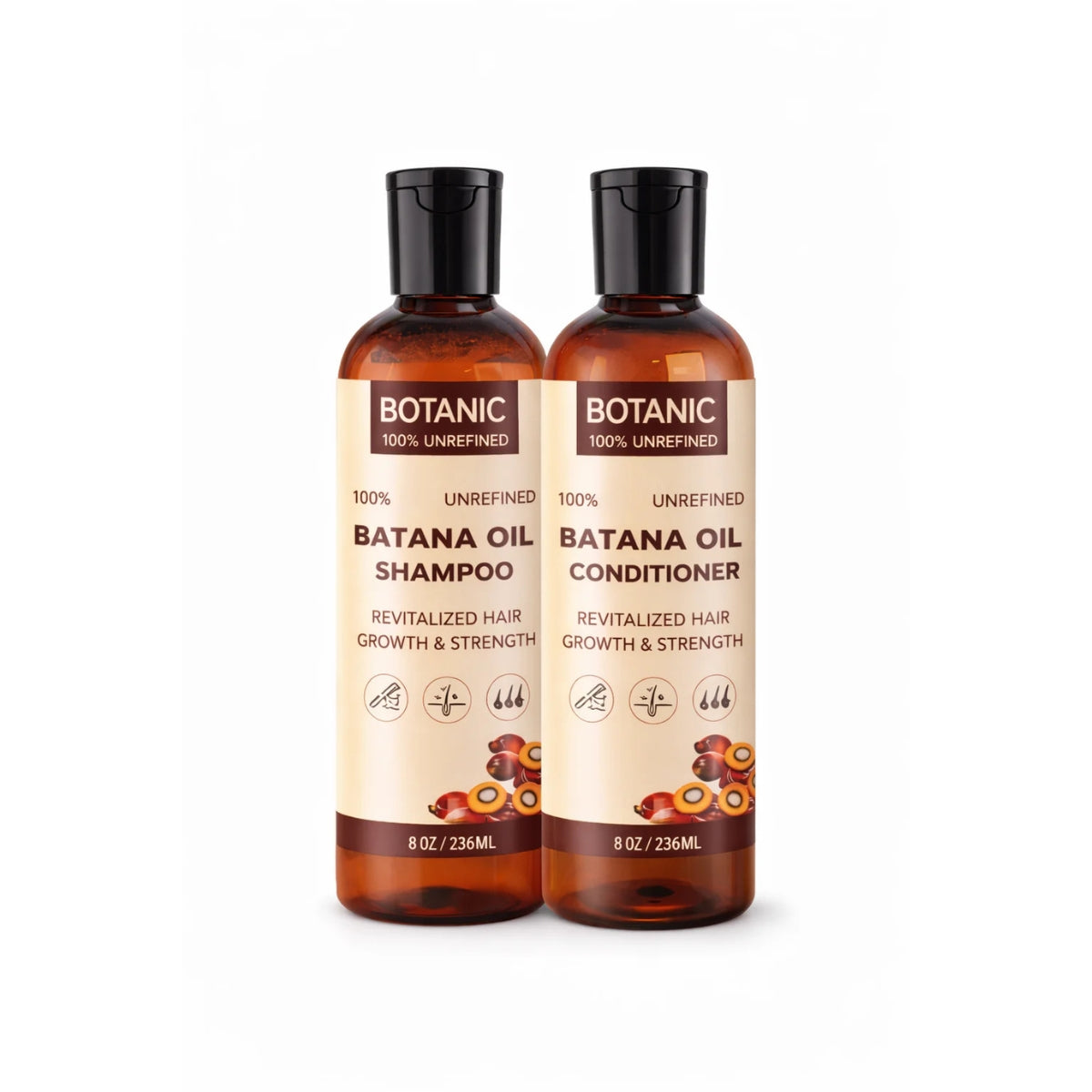 Botanic Hair Care 100% Unrefined Batana Oil Shampoo + Conditioner Bundle Complete Hair Care System 8oz