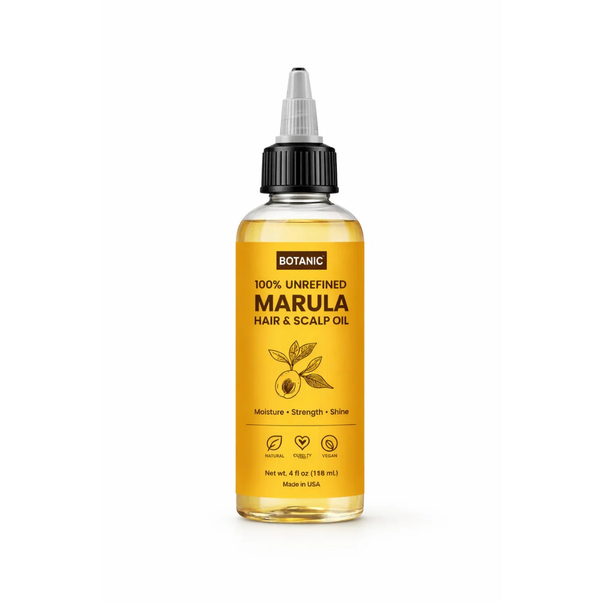 100% Unrefined Marula Hair &amp; Scalp Oil – Moisture, Strength &amp; Shine | Vegan, Cruelty-Free 4 fl oz (118 mL)