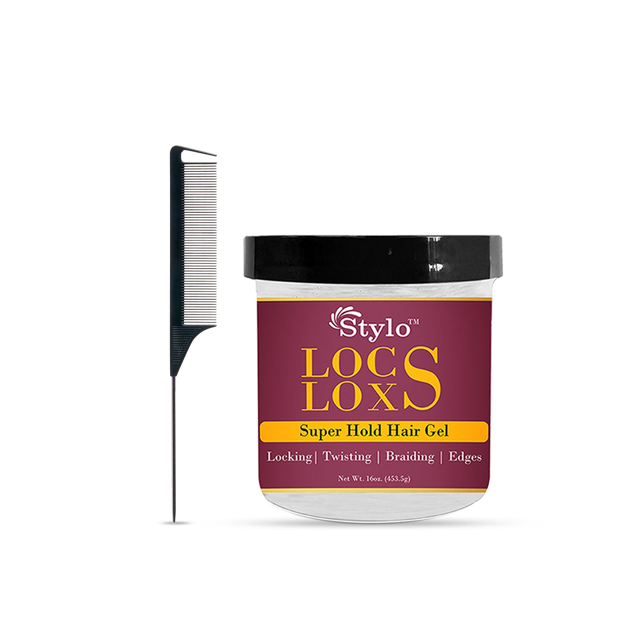 STYLO Locs Loxs Super Hold Hair Gel With Free Comb (16 Fl Oz)