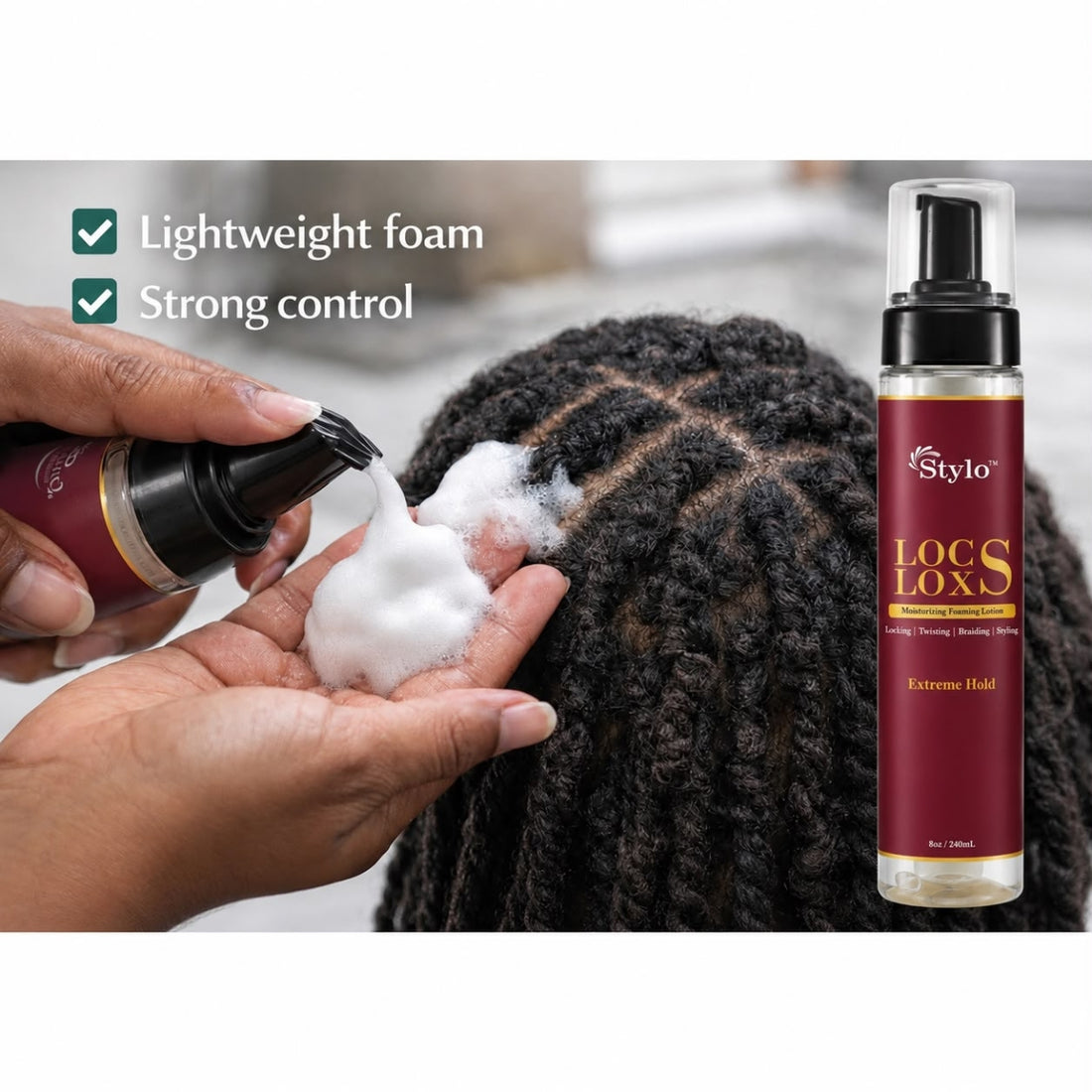 Stylo™ Locs Lox Moisturizing Hair Foaming Lotion Extreme Hold – 8oz / 240 mL