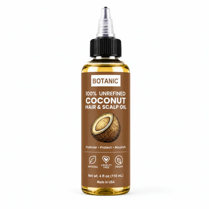BOTANIC 100% Unrefined Coconut Hair &amp; Scalp Oil – Deep Hydration &amp; Hair Nourishment – 4 fl oz (118 mL)