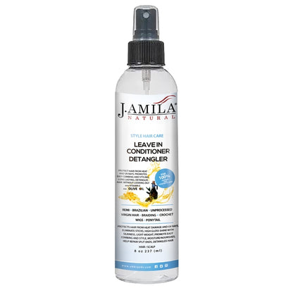 J. AMILA NATURAL Leave-In Conditioner Detangler - Vitamin E &amp; Olive Oil, Heat &amp; UV Protection, Moisturizes, Detangles, Repairs Split Ends (8oz)
