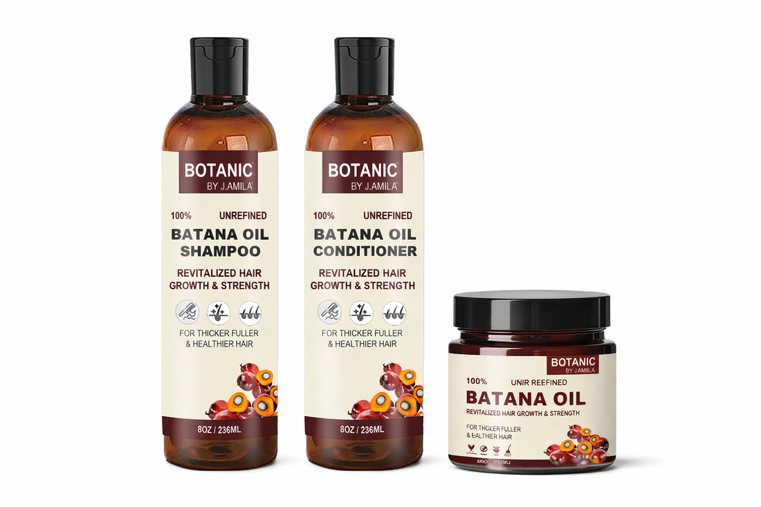 Botanic by jamila 100% Unrefined Bundle Wash Day Essentials Bundle – Batana Shampoo, Conditioner &amp; Hair Butter