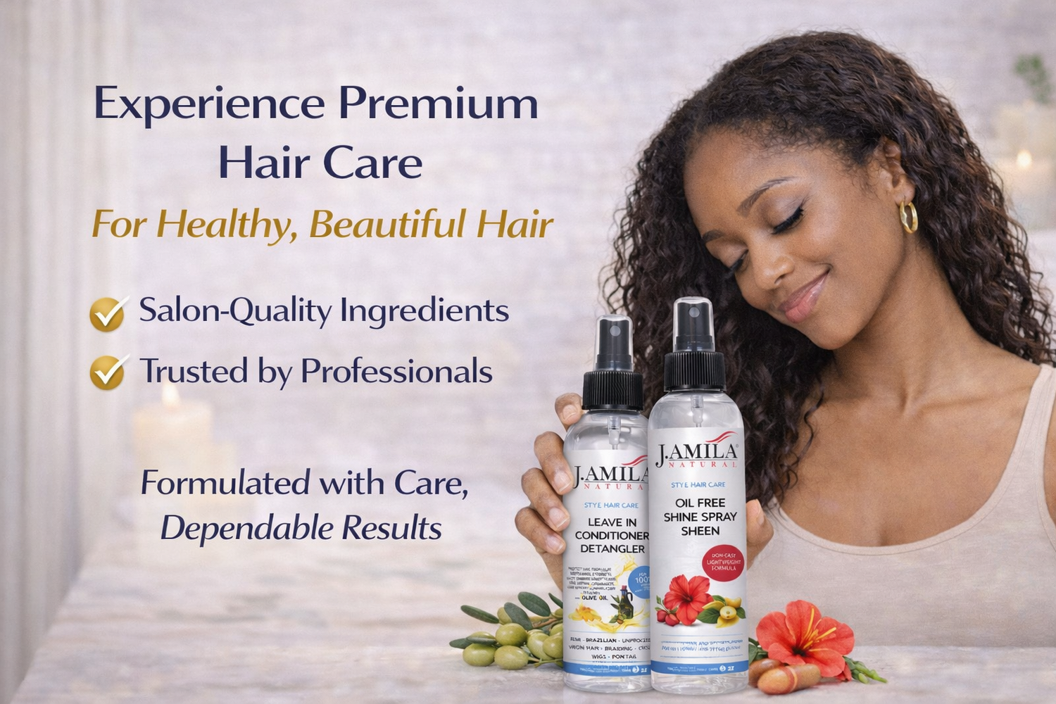 J. AMILA Natural Leave-In Conditioner &amp; Detangler Spray with Vitamin E &amp; Olive Oil – Heat &amp; UV Protection for Wigs, Braids, Natural &amp; Synthetic Hair (8 oz)