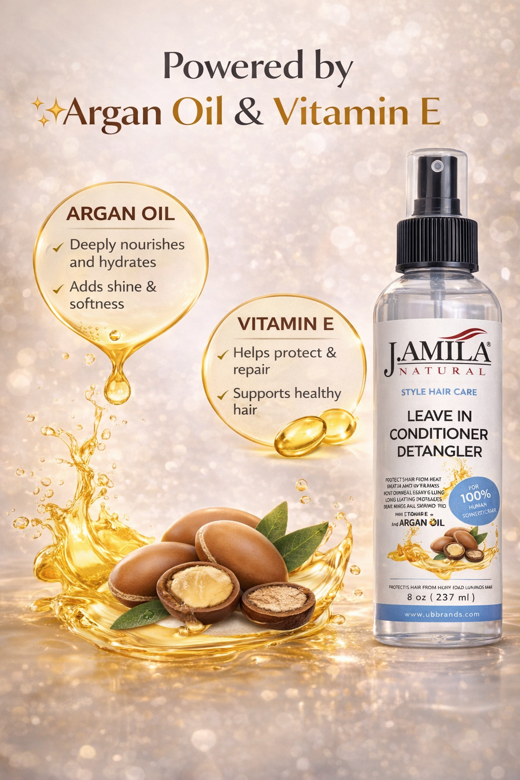 J. AMILA Natural Leave-In Conditioner &amp; Detangler with Vitamin E &amp; Argan Oil – Heat &amp; UV Protection for Natural, Wigs, Braids &amp; Synthetic Hair (8 oz)