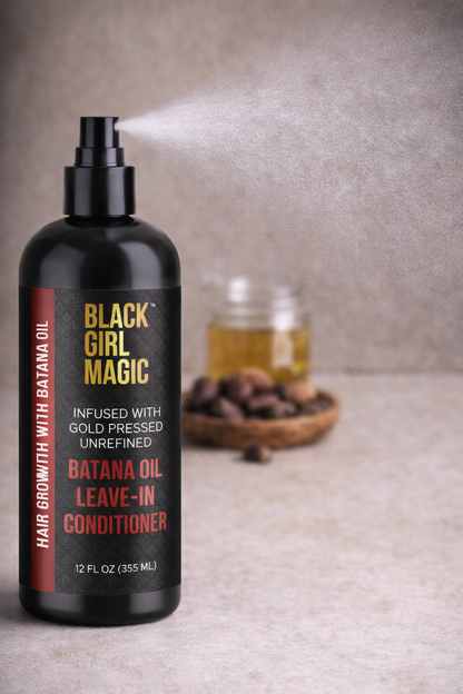 Black Girl Magic infused with gold press, unrefined Batana oil leave in conditioner 12 Oz